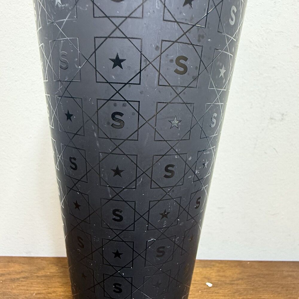 Starbucks Coffee 2017 Matte Black “S” Pattern Acrylic Cold Tumbler Travel - Picture 4 of 7